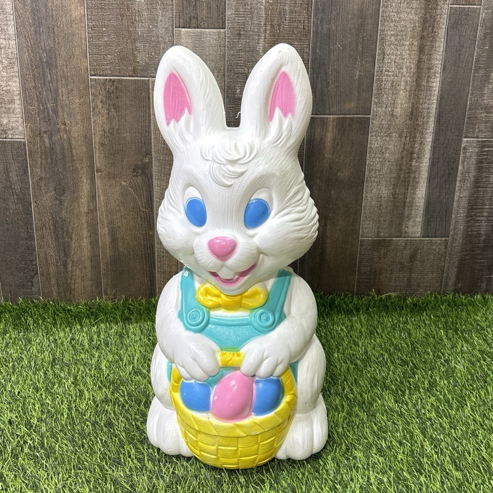 Vtg 19" General Foam Plastics Easter Bunny Rabbit Overalls Blow Mold